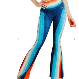 Yoga Democracy: Retro Rainbow Printed Bell Bottoms - Retro Rainbow size S small